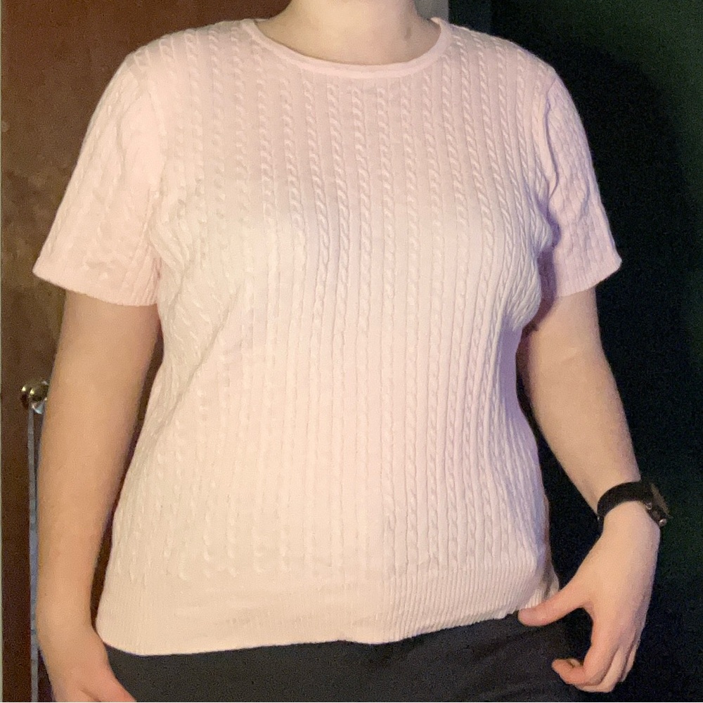 Pink Vintage XL Woman’s Cable Sweater (Short Sleeve) Crystal Kobe